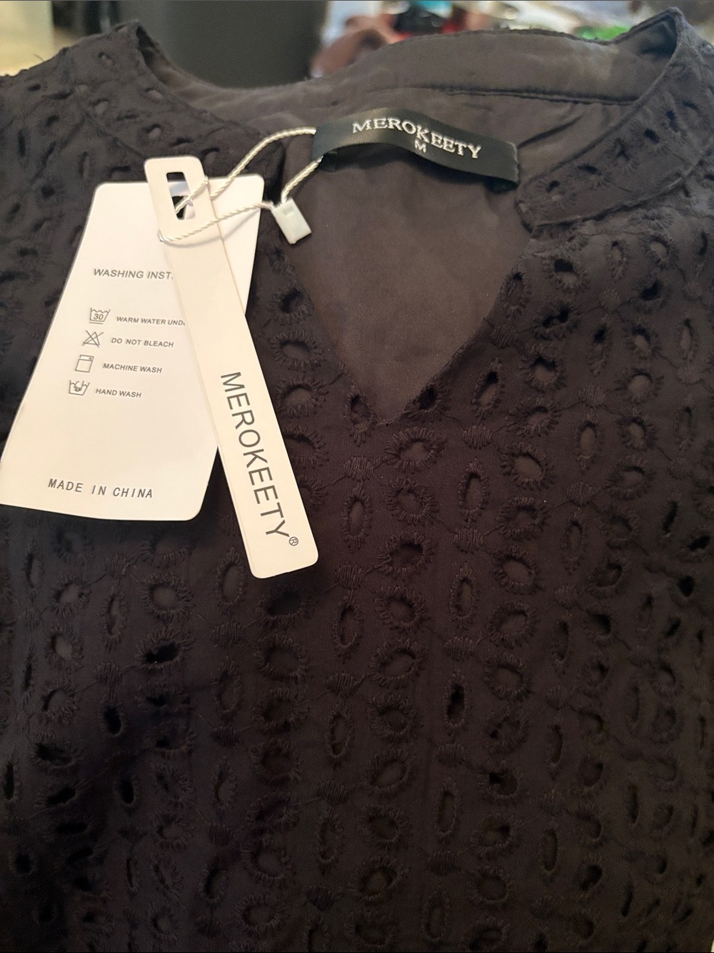 Merokeety Black Eyelet V-Neck dress